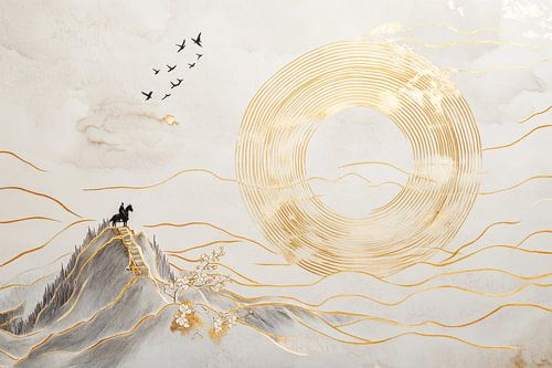 Reis naar de top, omringd door gouden cirkels en lucht