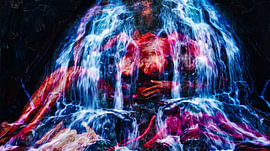 Secret in the Waterfall – Surreal Magic in Neon Blue & -Rosé (Modern Fine Art Wall Art)