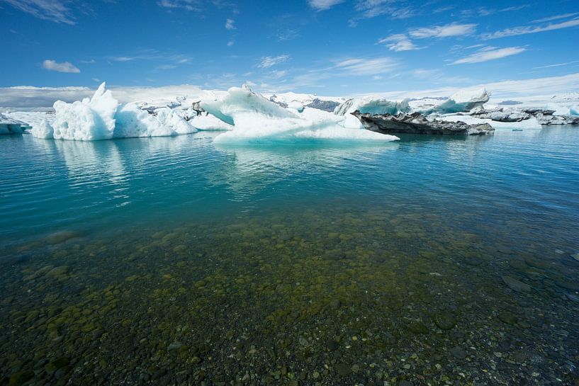 Iceland - Shiny turquoise ice floes floating on clear glacier water by adventure-photos
