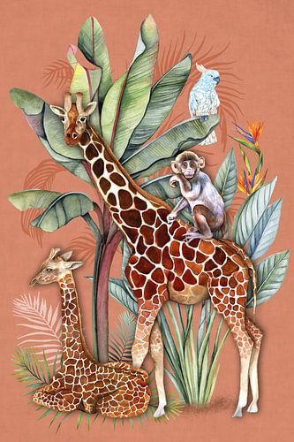 Jungle giraffe aapje papegaai