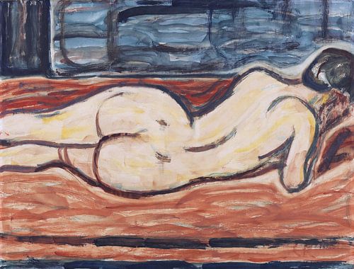 Liggend vrouwelijk naakt van de rug, Christian Rohlfs, rond 1910