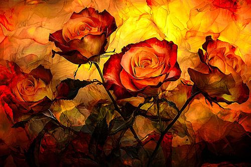 Vurige rozen op kleurrijke achtergrond