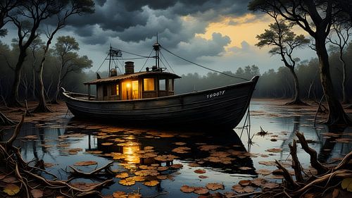 kleine verlichte boot