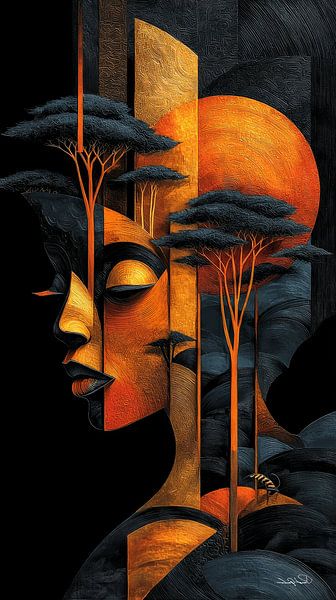 african-black-gold-orange by Gelissen Artworks