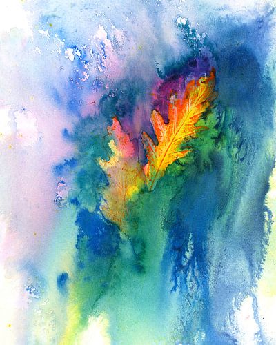Feuilles de chêne en automne aquarelle