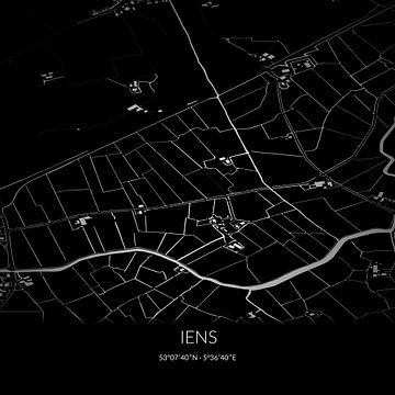 Zwart-witte landkaart van Iens, Fryslan. van Rezona
