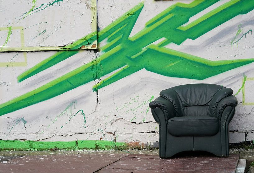 Detail of graffiti on the wall of a factory building by Heiko Kueverling