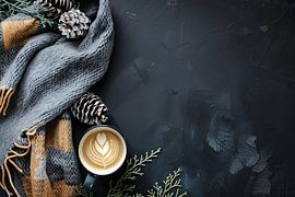 Heißer Kaffee mit Tannenzapfen und Schal von Imperial Art House