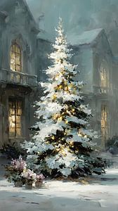 Christmas tree | Snowy Christmas tree with lights