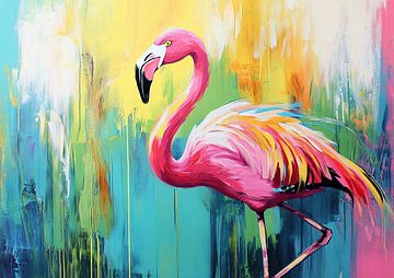 Zomer Flamingo in Kleuren van Abstract Schilderij