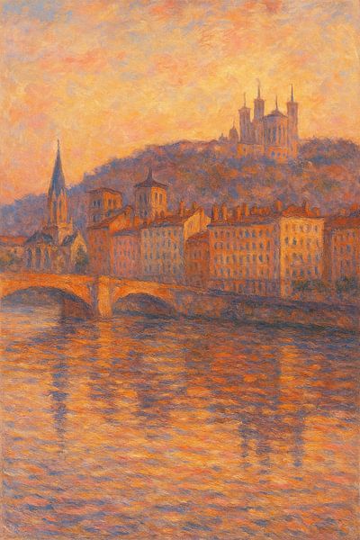 Reflets de l'heure d'or à Lyon - Art mural impressionniste au bord de l'eau par Travel Shop