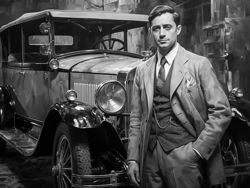 Mann aus den 1920er Jahren mit Oldtimer von Animaflora PicsStock