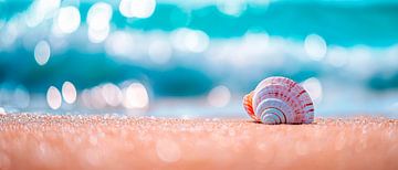 Escargot sur la plage avec un fond de vagues sur Poster Art Shop