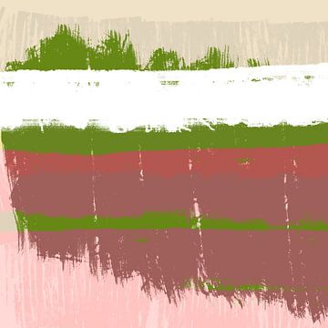 Kleurvormen en lijnen. Modern abstract landschap in pastelkleuren. Heide. van Dina Dankers