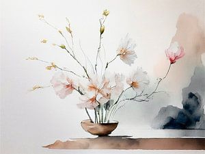 Japandi Art - Stillleben, Ikebana Blumenarrangement Serie - 1