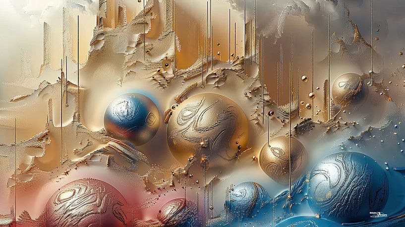 magische Formen in blau-gold-silber-rosa von Gelissen Artworks