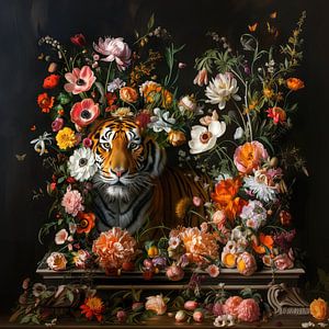 Nature morte classique de fleurs avec TIGRE sur Marianne Ottemann - OTTI