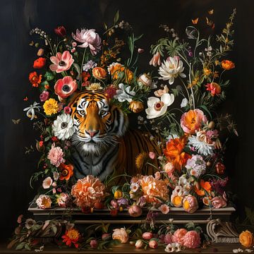 Klassisches Blumenstillleben mit TIGER von Marianne Ottemann - OTTI