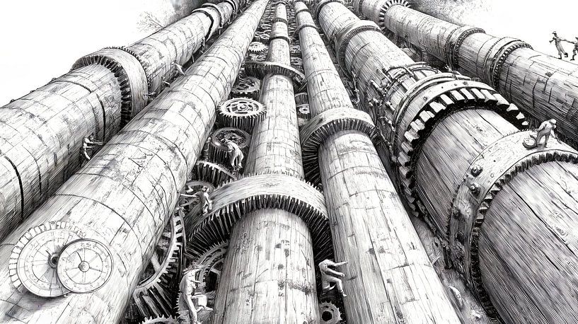 Kleine Arbeiter an riesigen Rohren von Frank Heinz