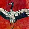 Japan Kraanvogel Vintage bij zonsondergang van Mad Dog Art