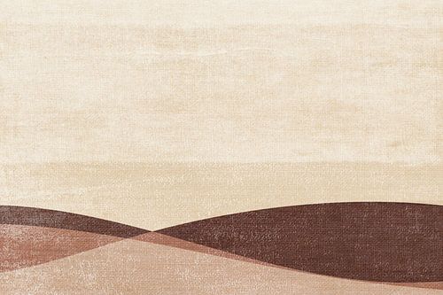 Japans abstract landschap in warm bruin, zand, terracotta.