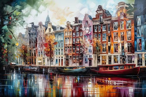 Amsterdam schilderij grachtenpanden