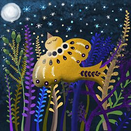 Bird in the enchanted forest. Art for children's rooms. by Elena Orlowski