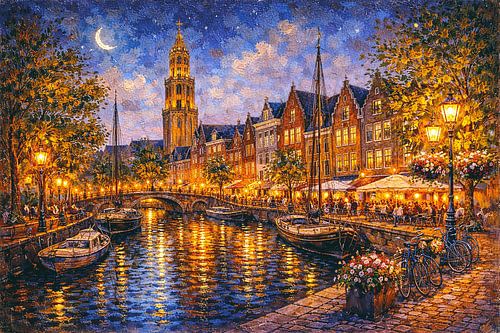 Groningen in the evening, a painting of the Netherlands.