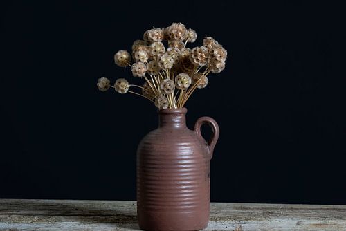 Scabiosa zaadbollen in vintage vaas