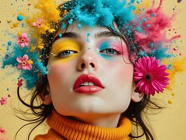 Portret van een jonge vrouw met veel kleur en een bloem van The Photo Artist