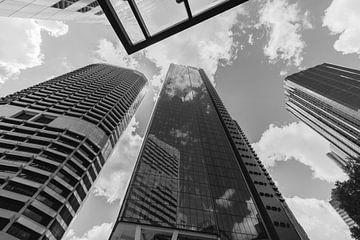 Skyscrapers from below (black and white) by Lynn Wolters