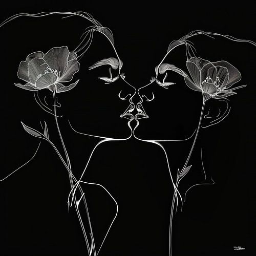 lijntekening van een vrouw met een bloem