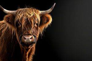 Schottische Highlander in tiefen kontrastierenden Lichtern und Schatten