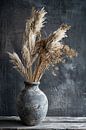 Rustic blue vase with dry plants on table by Art & Soul Creations thumbnail
