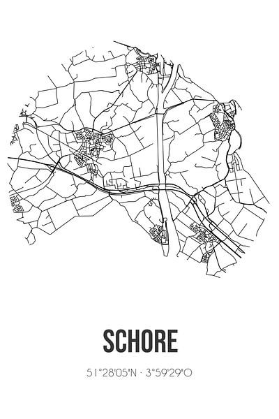 Schore (Zeeland) | Landkaart | Zwart-wit van Stad & Wand