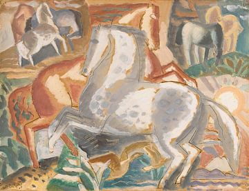 Paarden in een landschap, Leo Gestel