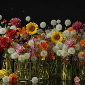 Colourful Flowers on Black Background by By Marjolein Design