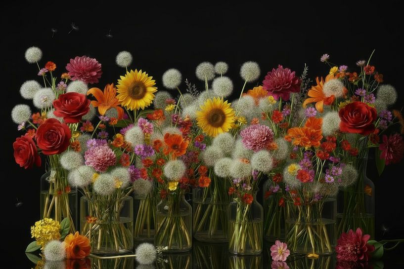 Fleurs colorées sur fond noir par By Marjolein Design