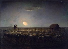 The Sheepfold, Moonlight, Jean-François Millet