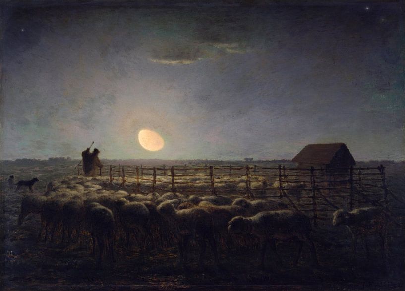 De schaapskooi, Maanlicht, Jean-François Millet van Meesterlijcke Meesters