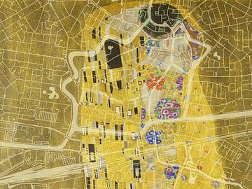Carte de Leeuwarden Centrum avec le Baiser de Gustav Klimt sur Map Art Studio