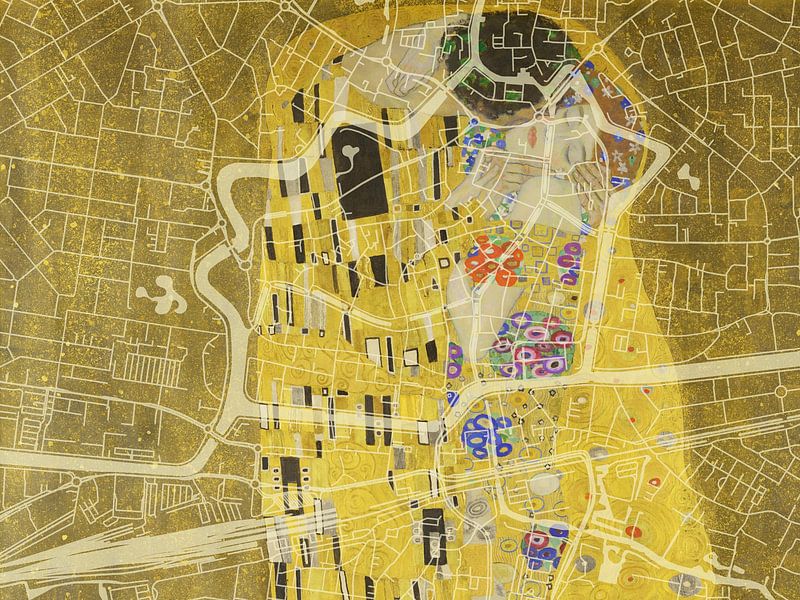 Map of Leeuwarden Centrum with the Kiss by Gustav Klimt by De Kaartenwinkel