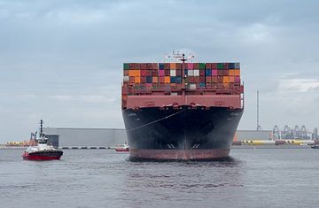 Containerschip naar Rotterdam van Karin vd Waal