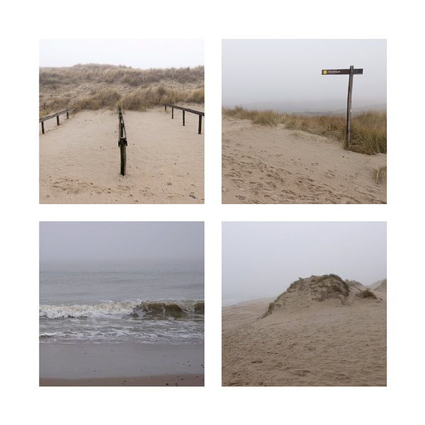 Vierluik Texel, bij het strand en duinen in de mist van Monique Giling