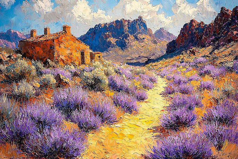 Lavender fields with mountains and house by Imperial Art House