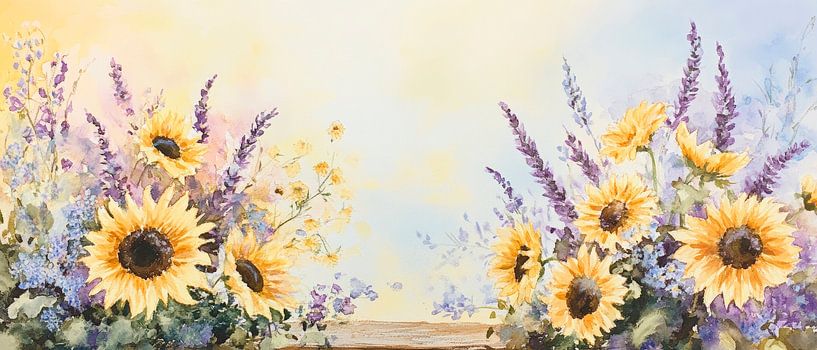 Sonnenblumen und Lavendelblüten von Poster Art Shop