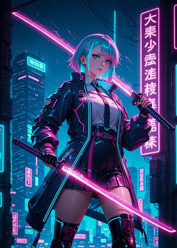 Samurai Anime Girl Cyberpunk Style Japan