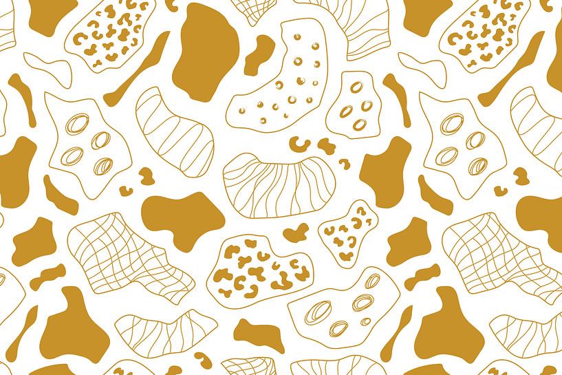 Modern abstract pattern in mustard yellow against a white background. Also very nice as wallpaper! by Studio Allee