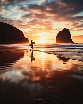Surfer am Meer bei Sonnenuntergang von fernlichtsicht