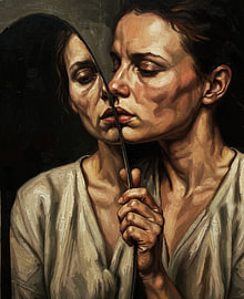 Das Spiegelbild einer Frau'– Symbolisches Porträt des doppelten Selbst von RAMYHEFNY-GALLERY